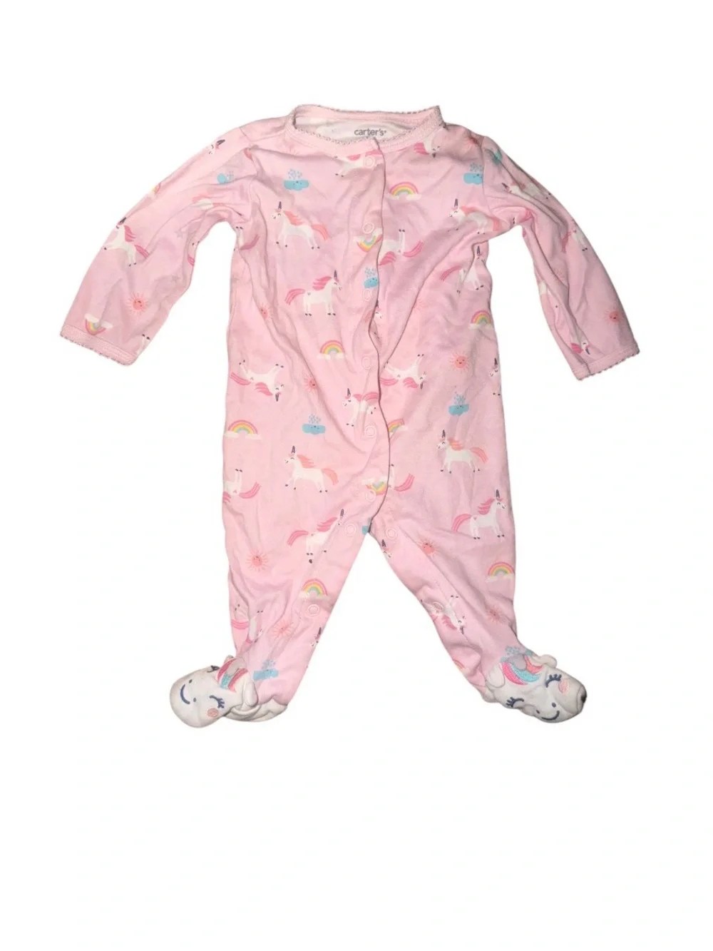 Carter's Pink Unicorn & Rainbow Footed One-Piece 100% cotton